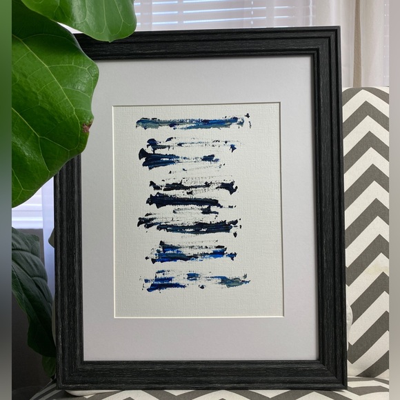 Other - Abstract Acrylic Original Painting On Canvas Paper 9X12 Wall Art Blue Black